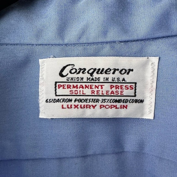 1970s 70s CONQUEROR Union Made Permanent Press Poplin Field Military Shirt XXL - Picture 3 of 6